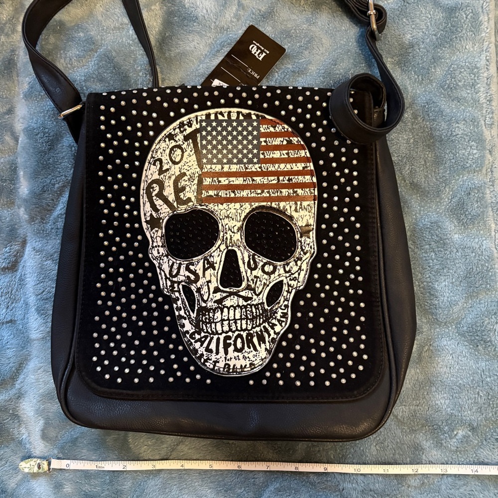 Skull Studded Black Looking Leather Crossbody
